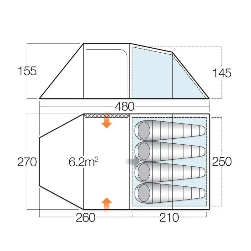 Vango Beta 450XL / 4 Persoons Tent - Blauw 2 Vango Beta 450XL / 4 Persoons Tent - Blauw - Afbeelding 2
